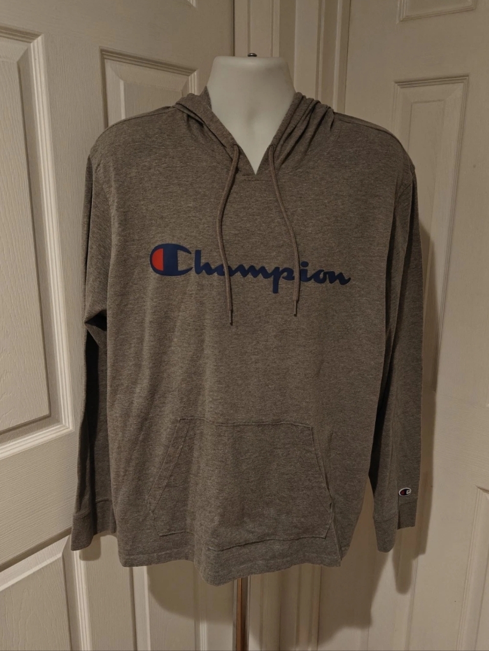 Champion Hoodie Logo Pullover Sweatshirt Dark Gray XL Cotton Polyester Blend